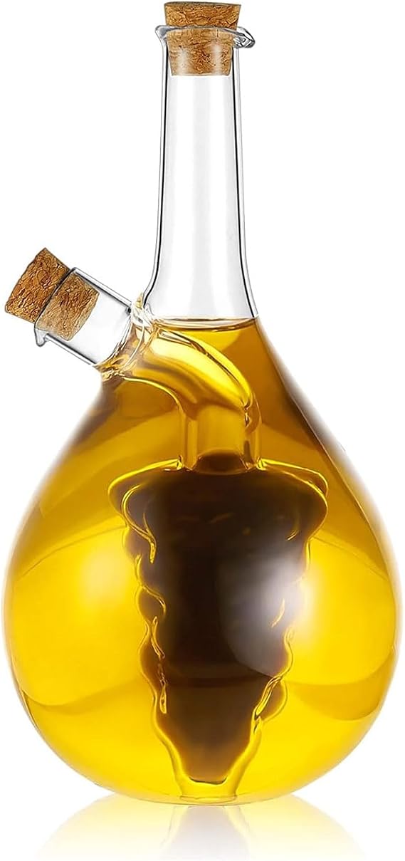 Oil and Vinegar Dispenser, 2 in 1 Glass Olive Oil and Vinegar Cruet Dispenser Bottle, Kitchen Olive Soy Sauce Dispenser Double Pourer Spout for Kitchen Cooking Container