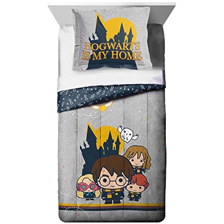 Harry Potter Charms Twin Comforter & Sham Set - Super Soft Kids Reversible Bedding Features Harry, Ron, Hermoine, Luna - Fade Resistant Microfiber Official Harry Potter Product