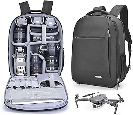 CADeN Camera Backpack, Waterproof Drone and Camera Bag for Canon Nikon Sony DSLR SLR Mirrorless, DJI Mavic, Air 2S, FPV Drone Backpack with 15.6'' Laptop Compartment & Tripod Holder