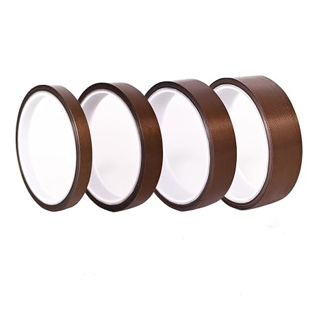 High Temperature Adhesive Tape 4 Rolls Heat Resistant PTFE Fiberglass Tape 10mm/15mm/20mm/25mm (0.39"/0.59"/0.79"/0.98") Width, 10m /33ft Length, Brown