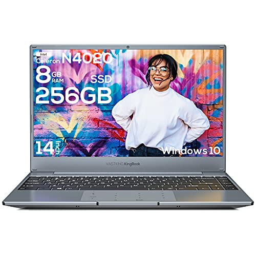 VASTKING 14 K100 Windows 10 Laptop Computer, 8GB RAM 256GB SSD, Celeron N4020, up to 2.8 GHz, FHD 1920 x 1080 Display, Compact Design, 5G WiFi, NumberPad, Type C, Supports 128GB SD Card, Silver Gray