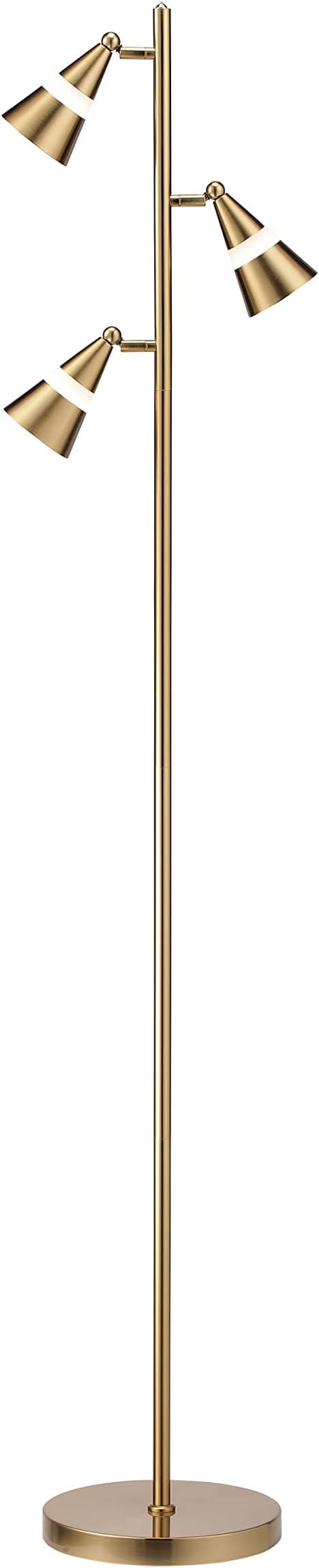 OBright Ash - 3-Light LED Tree Floor Lamp, Dimmable 3-Head LED, Multidirectional Standing lamp, Adjustable Multi-Shade, Swivel Cone Floor Lamp for Living Room, Bedroom, Antique Brass