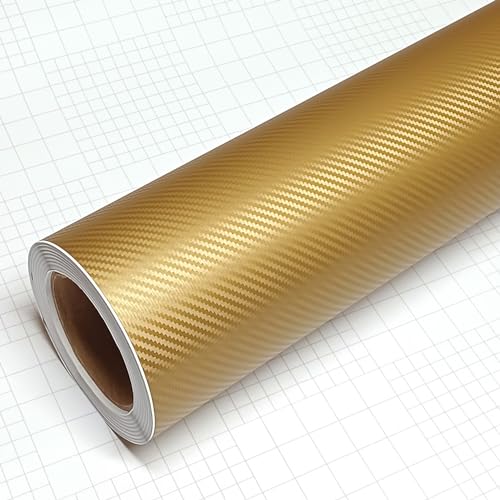 DIYAH 3D Golden Carbon Fiber Film Twill Weave Vinyl Sheet Roll Wrap DIY Decals 12 X 60  1FT X 5FT