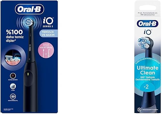 Oral-B iO 2 Şarjlı Diş Fırçası – Gece Siyahı + Oral-B iO Ultimate Clean Siyah Diş Fırçası Yedek Başlığı 2 Adet