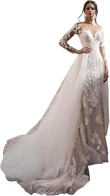Wedding Dresses for Women Long Mermaid Long Sleeve Lace Wedding Gowns for Bride DR0001-07