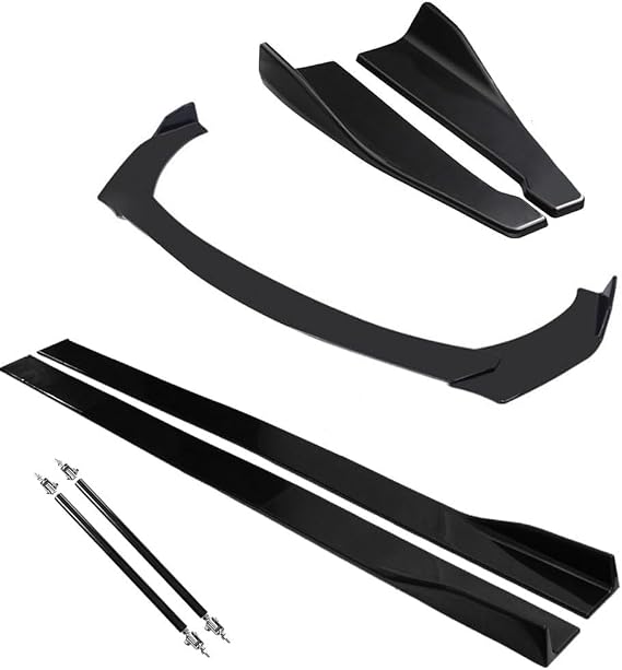 Universal Car Front Bumper Lip Spoiler Body Kits + 86.6"/ 2M Side Skirt Extension Rocker Panel Body Kit + 48CM Car Auto Rear Bumper Lip Diffuser (D)