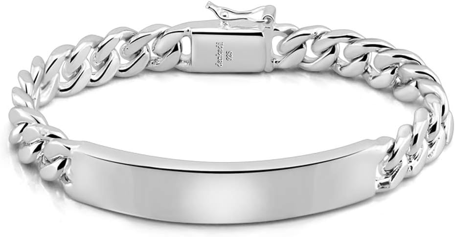 Dankadi Classic Men's Silver Jewelry Bracelet 100% 925 Sterling Silver Bracelet Glossy Brand Bracelet 10MM Original Italian 7-8-9-10 inch Silver Cuban Chain Safety Clasp
