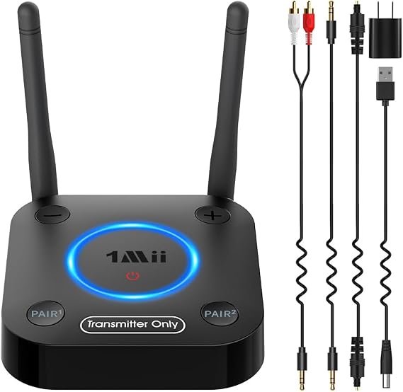 1Mii B06TX Bluetooth 5.3 Transmitter for TV to 2 Wireless Headphone/Speaker