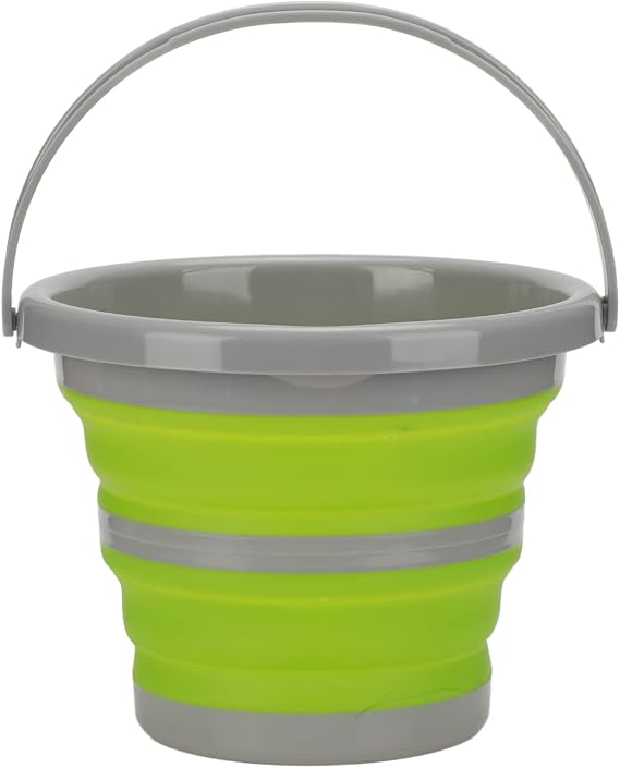 Bucket, Silic Plastic Material Bucket, Portable Handle Foldable Bucket for Car Campin reen