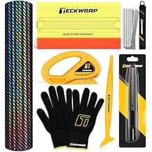 TECKWRAP Carbon Fiber Vinyl Wrap Film Air Release 12 inch x 10 ft Holographic Black Vinyl Wrap Tool kit for Cars Window Tint Tools Car Wrap Kit