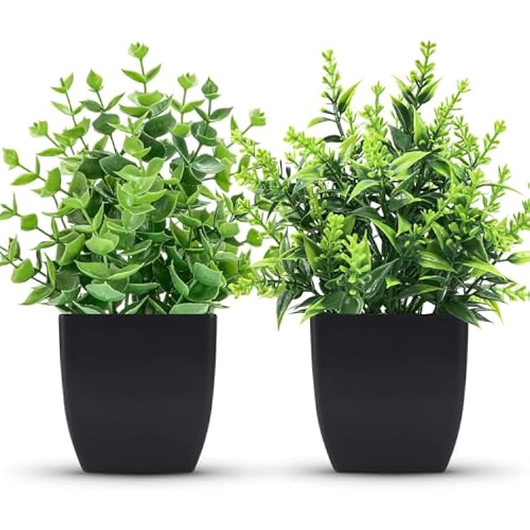 2 Pack Small Fake Plants Black Bathroom Accessories for Home Bedroom Bathroom Kitchen Decor
