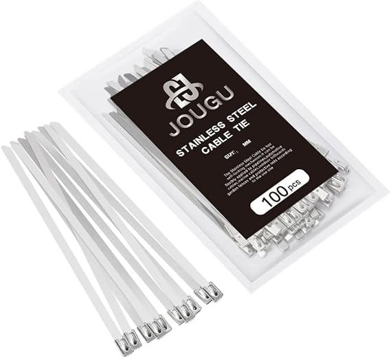 Metal Zip Ties 6 inch 304 Stainless Steel Locking Cable 250LB 150mm 100pcs Heavy Duty Exhaust Wrap Multi Purpose Binding for machinery, vehicles, farms, cables, pipes,Fence