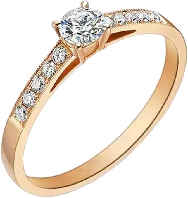 Ring Rose Gold 9/14/18K, Jewelry for Women Rings with 0.2Ct Round Diamond Womens Gifts Unique