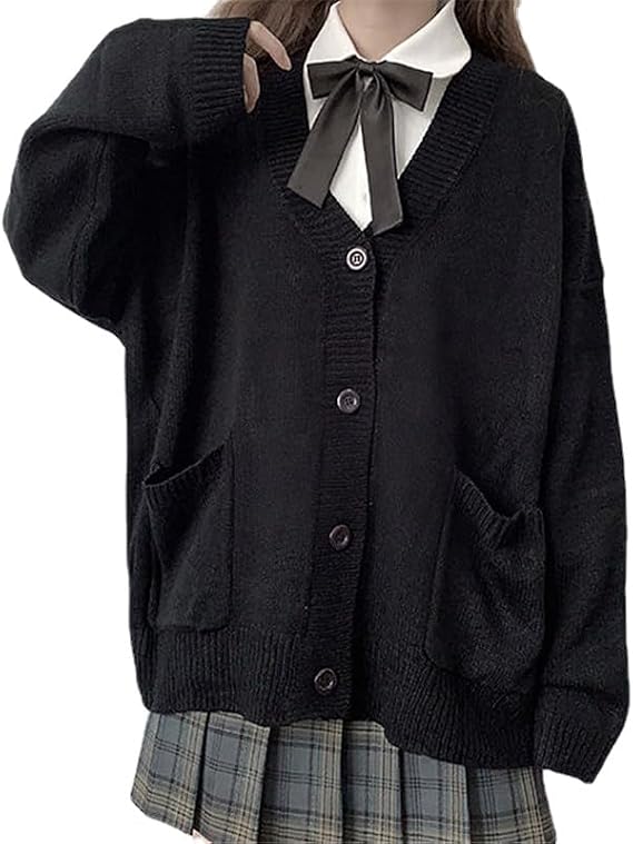 Kawaii Long Sleeve Cardigan Japanese Y2K Preppy JK Uniform Knitted Loose Sweater for Women Cutecore Cosplay Coat