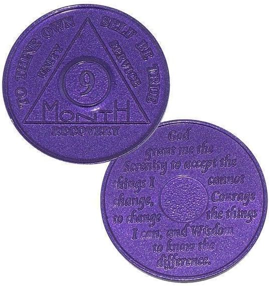 9 Month AA Medallion Purple Aluminum Sobriety Chip