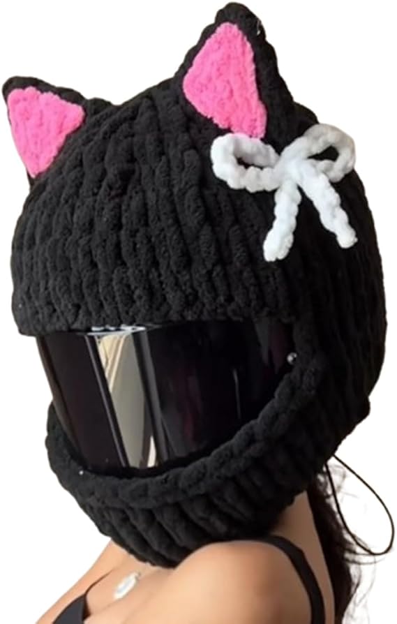 Cute Cat Ears Motorcycle Helmet Cover Fluffy Plush Bowknot Helmet Cap Protective Case Men Women Christmas Halloween Fun Gifts