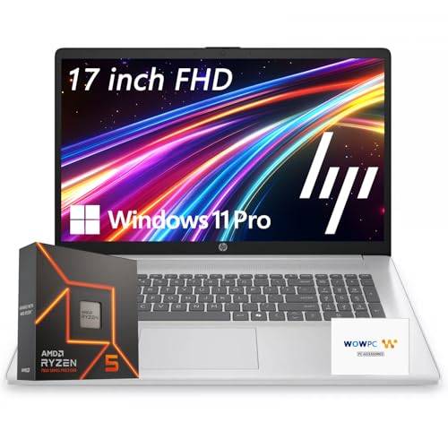HP 17 Business Laptop 20252026 Edition, 17.3 Full HD IPS Display, AMD Ryzen 5 7430U Beats Intel i7-1355U, AI Copilot Key, 16GB RAM, 1TB NVMe SSD, HDMI, Wi-Fi 6, Windows 11 Pro, WOWPC Recovery USB