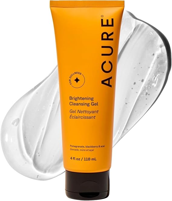 Acure Brightening Cleansing Gel - Vegan Face Scrub, Gentle Facial Cleanser for Radiant Skin with Pomegranate, Blackberry & Acai Infused, Antioxidant-Rich Formula for All Skin Types - 4 fl oz