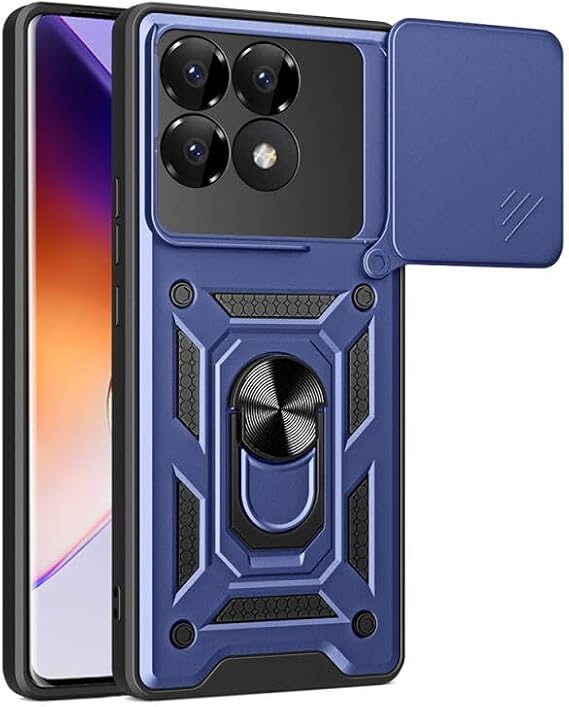 Xiaomi Poco F6 Pro için Kamera Korumalı Zırhlı Manyetik Standlı Satürn Kapak Lacivert