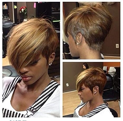 Short Pixie Cut Wigs with Mixed Blonde Brown Bangs Synthetic Mixed Brown Wigs for Black Women Short Pixie Wigs for Women