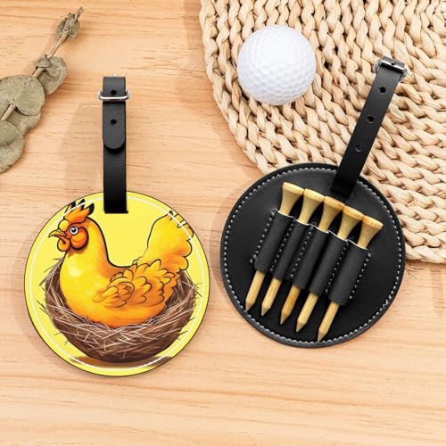 Birds Nest Golden Chicken Black Golf Tees Organizer Bag - Ideal for Sports, Court, Portable Protection - with Belt Clip and Metal Button