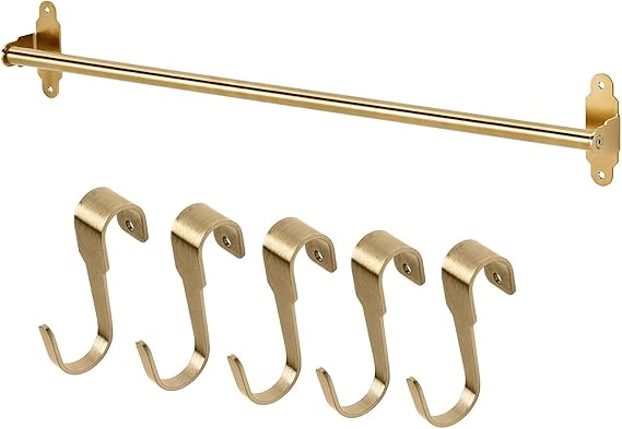 Ikea Rail, Polished / Brass-Colour 60 cm (23 12 "), 5 Pcs Hooks 7 cm (2 34 ")