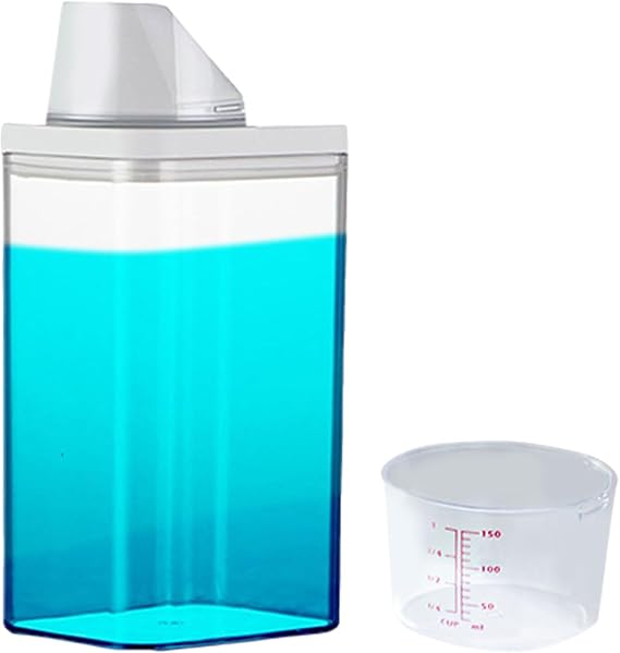Laundry Detergent Dispenser with Measuring Cup - Clear Plastic Fabric Softener Dispenser, Laundry Detergent Organizer for Laundry Room Organization (1100ml)