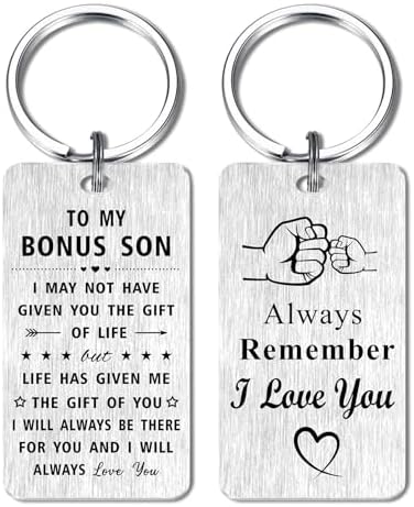 Jzxwan Bonus Son Gifts I Love You Step Son Birthday Keychain, Stepson Graduation Key Chain, Stepson Ideas Present from Stepmom Stepdad