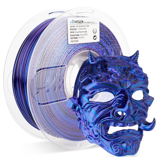 AMOLEN Silk PLA 3D Printer Filament, Shiny Multicolor Rainbow PLA Filament 1.75mm, Fast Color Change PLA 3D Printing Filament for Most FDM 3D Printer, Black Blue Purple, 1kg 2.2lbs