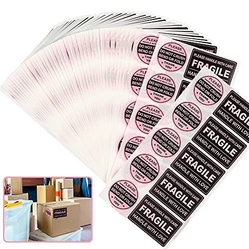 300 PCS Fragile StickersRectangular,3x2,with 300 PCS Do Not Crush Bend or Fold Labels StickersRound,2,Adhesive Warning Labels for Shipping Cartons Envelops MailingBlack Pink
