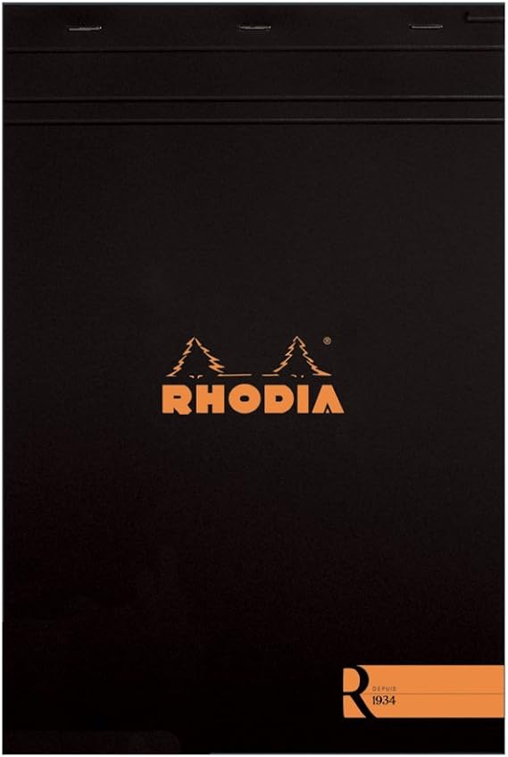 Rhodia "R" Premium Stapled Notepad - Lined 70 sheets - 8 1/4 x 11 3/4 - Black Cover