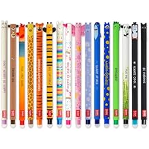 LEGAMI - Set of 16 Erasable Gel Pens with Thermosensitive Erase Ink, Range of ink colours & barrel designs, 0.7mm Tip, Animal Designs