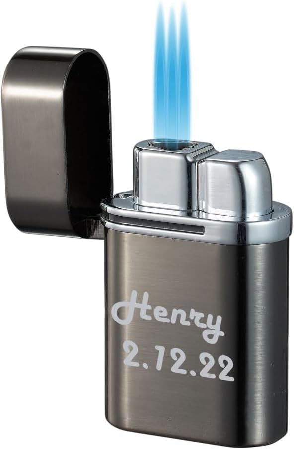 Personalized Visol Triflow Butane Torch Lighter Triple Flame Refillable Gas Lighter, Windproof Adjustable Flame Lighter - Gunmetal Shipped Without Butane