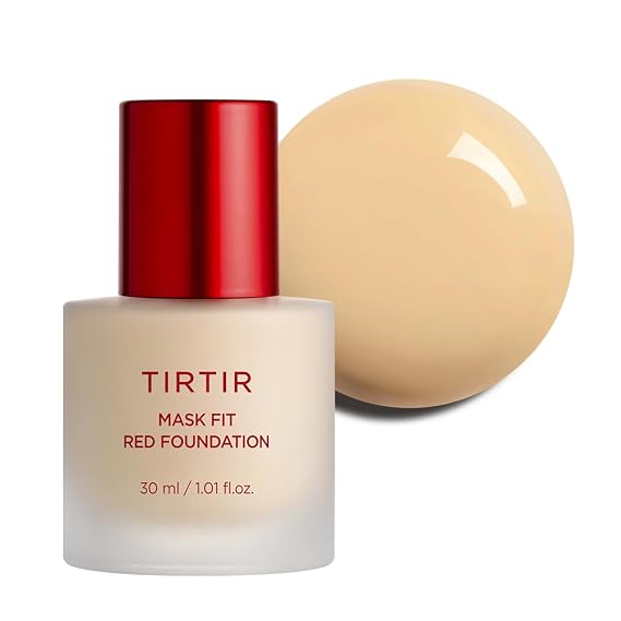 TIRTIR Mask Fit Red FoundationLong Lasting Flawless Coverage, Energy Essence, Lightweight, Hydrating, Pore-Blurring, Breathable Satin Finish, Makeup, Radiant Skin, #24W Soft Beige, 1.01 Fl Oz