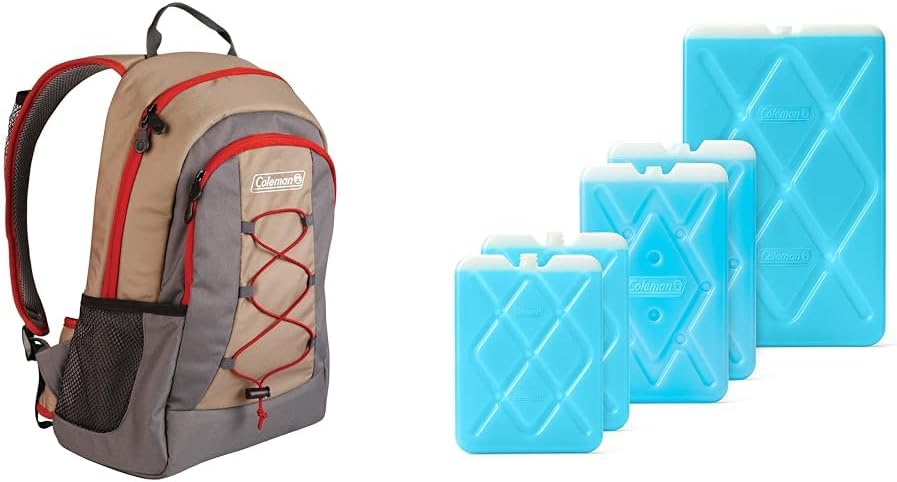 Coleman 28-Can Backpack Cooler and 5-Pack Slim Reusable Ice Packs for Coolers and Lunch Bags