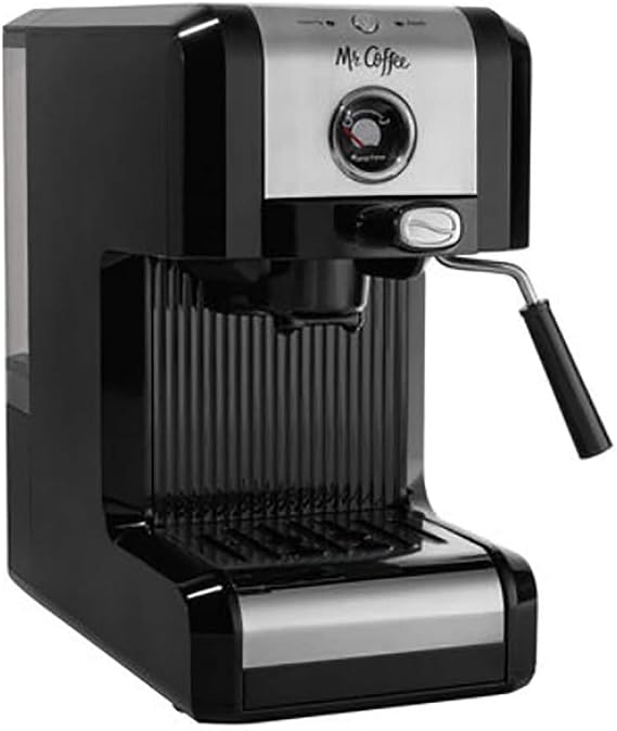 Mr. Coffee Easy Maker | Authentic Pump Espresso Machine, 6 Piece, Chrome/Black
