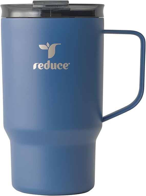 REDUCE Hot1 18 oz Insulated Stainless Steel Mug - Temperature Adjusting Lid | Dual-wall vacuum, keeps drinks hot for 6 hours, cupholder friendly, ideal for coffee & tea, Mineral Blue color