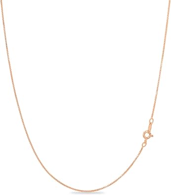 KEZEF 18K Gold Plated 925 Sterling Silver Box Chain Necklace for Women, 1mm Thin & Sturdy Italian Chain Necklace, Rose Gold & Silver Available, 15/16/18/20/22/24/30 Inch