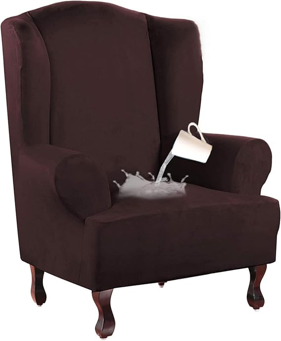 Stylish Wingback Chair Slipcover for Living Room,One Piece High Stretch Chair Covers for Bedroom,Non-Slip Furniture Protector Sofa Covers for Pets Cats,Armchair Slipcovers Couch Covers,Blue(Color:Coff