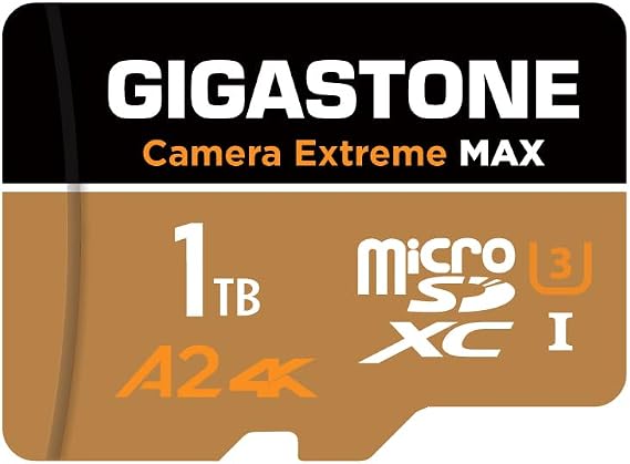 5-Years Data Recovery GIGASTONE 1TB Micro SD Card, 4K Camera Extreme MAX Series Speed Up to 180MB/s, Compatible with, Gopro, DJI, REDTIGER Rove VIOFO VANTRUE Dash Cam, MicroSDXC UHS-I A2 4K U3
