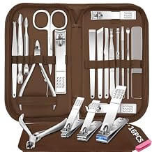 Manicure Set 16 In 1 Professional Stainless Steel Pedicure Kit Toenail Clippers Set Mens Grooming Kit Fingernail Kit for Women with Luxurious Travel Bag, Suitable for Home, Travel, and Salon (Brown)