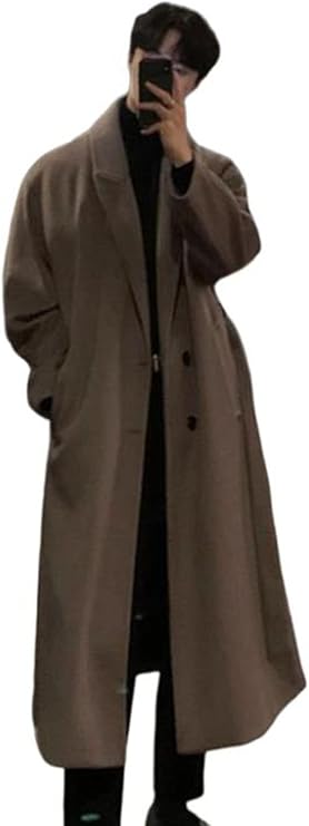 Niriki Nika Men's Trench Coat, Long, Lasha Coat, Outdoor, Overcoat, Simple, Korean Fashion, Outerwear, Thick, Autumn/Winter, Large Size, Lasha Coat