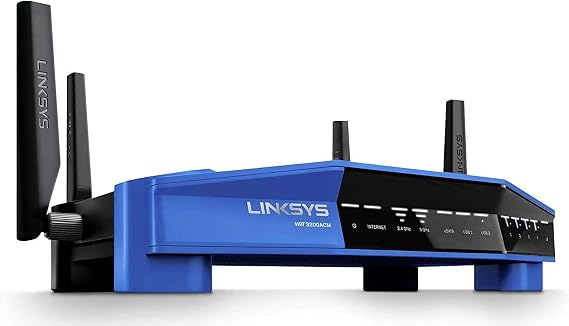 Linksys WRT3200ACM: AC3200 Dual-Band Gigabit Wi-Fi Router, Beamforming Tri-Stream Wireless Signal, Ethernet Ports, MU-MIMO (Black, Blue)