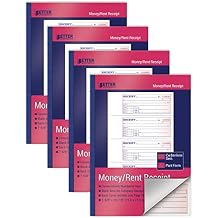 Better Office Products Cash Money and Rent Receipt Books, 4 Pack, Large Size, 2-Part Carbonless (White/Canary Yellow), 7-5/8 x 10-7/8 inches, 4 Sets per Page, 200 Sets per Book (800 Total Sets)