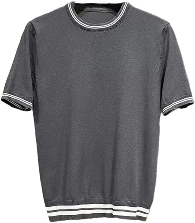 Men Summer Solid Color Round Neck Short Sleeve Knitted T-Shirts Men Casual Loose Basic T-Shirt Top