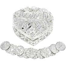 ESNOY Wedding Arras Coins Set, Arras De Boda Catolica, Arras Para Boda Catolica Silver Heart Shaped Box with Decorative Rhinestone Crystals,Arras De Boda Cristiana,Regalos de Boda,Arras de Matrimonio