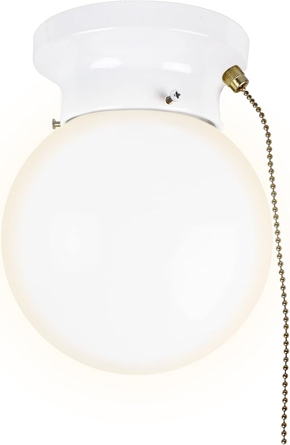 Ultralux 6" Utility LED Glass Flush Mount with Pull Chain - Globe Light Fixture - 500 Lumens 3000K Light Fixture for Closet, Pantry, Shed, Laundry Room - ETL-Certified (Matte White, 1-Pack)