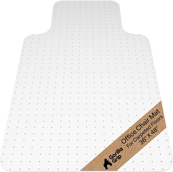 GORILLA GRIP Office Chair Mat for Carpet Floors, Heavy Duty 36x48 Clear Lip | Easy Glide Slip Resistant Mats Under Desk, Carpeted Floor Protector for Work and Gaming Rolling Chairs, Computer Accessories