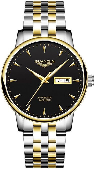 GUANQIN Vintage Men Women Couple Calendar Luminous Automatic Self-Wind Mechanical Wrist Watch Sapphire Crystal Business Waterproof Clock Lovers Stylish Stainless Steel Wristwatch