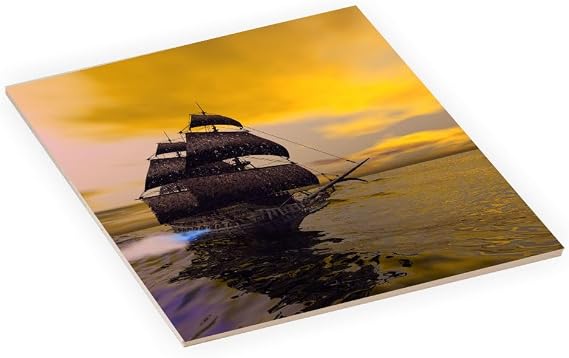 The Flying Dutchman Boat at Sunset Design - 8 Inch Square Decorative Ceramic Tile (Art) for Wall or Decor
